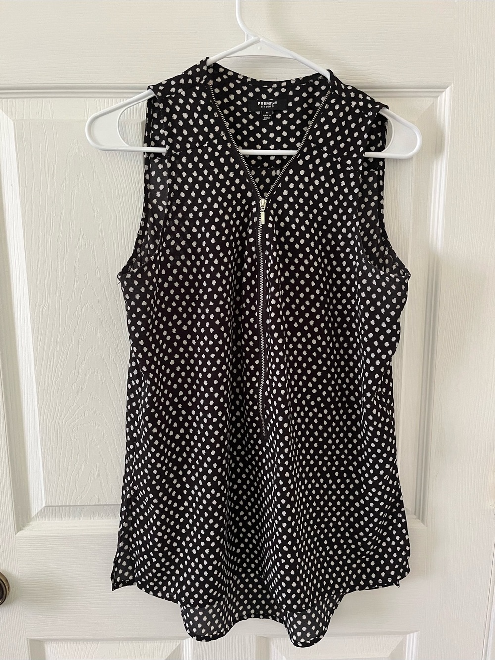 Premise Studio Black Top with White Spot Print